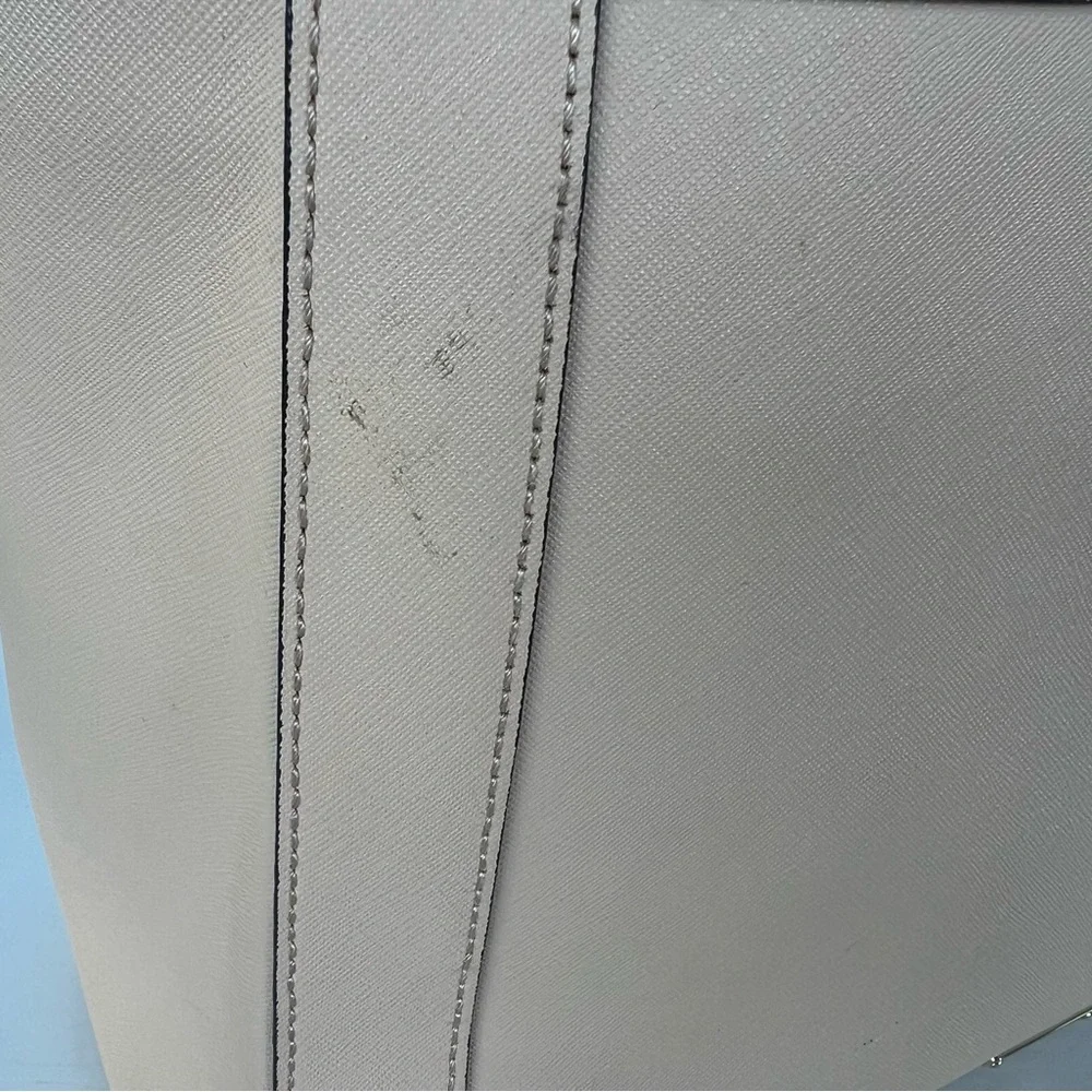 REBECCA MINKOFF Monroe Sand Saffiano Structured Leather Tassel Shoulder Bag Tote